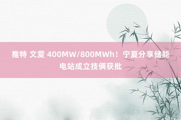 推特 文爱 400MW/800MWh！宁夏分享储能电站成立技俩获批